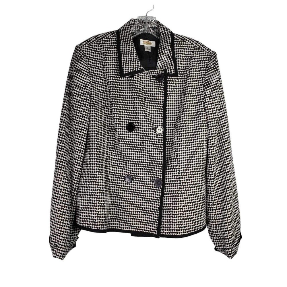 Talbots Women's Blazer Wool Silk Size 14 Double Breasted Vintage Houndstooth - Picture 2 of 9